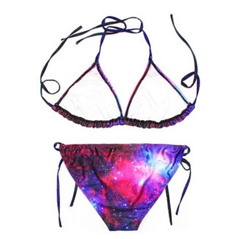 Purple Blue Galaxy Universe Stars Two Piece Sexy Bikini Swimwear