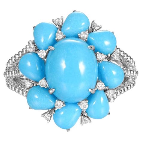 Sleeping Beauty Mine Turquoise Diamond Cluster Ring In Karat White