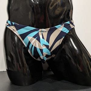 Blue Grey Palms Men S Swim Bikini Brief Half Back Cheeky Thong By Rayze Formerly Nutshack Etsy