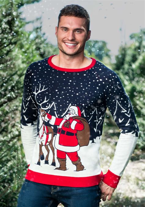 Santa And Reindeer Ugly Christmas Sweater For Adults