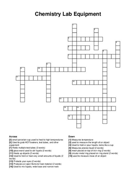 Chemistry Lab Equipment Crossword Puzzle