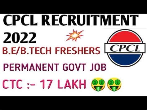 Cpcl Recruitment Ctc Lakh Freshers B E B Tech