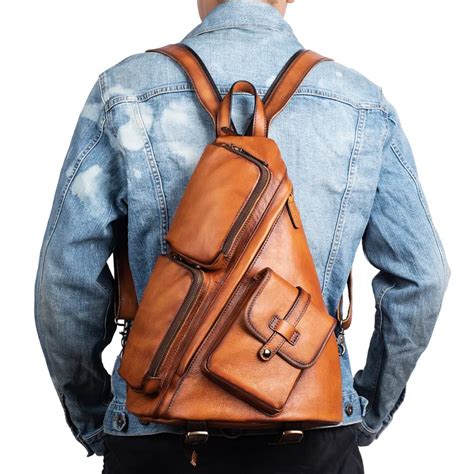 Mochila De Un Solo Hombro De Cuero Para Hombre Bolso De Pecho De Piel