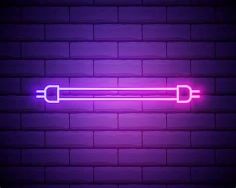 Glowing Neon Fluorescent Light Bulb Shine Icon Isolated On Brick Wall