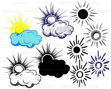 Sun Clouds Svg Sun Clipart Clouds Svg Sun Silhouette Sun Cricut Cut