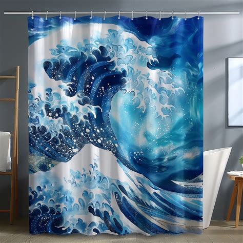 Ocean Wave Shower Curtain Hyperrealistic Stormy Seas Art Photo Serene