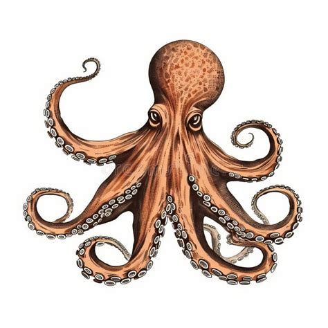 Realistic Watercolor Octopus Tattoo Design On White Background Stock