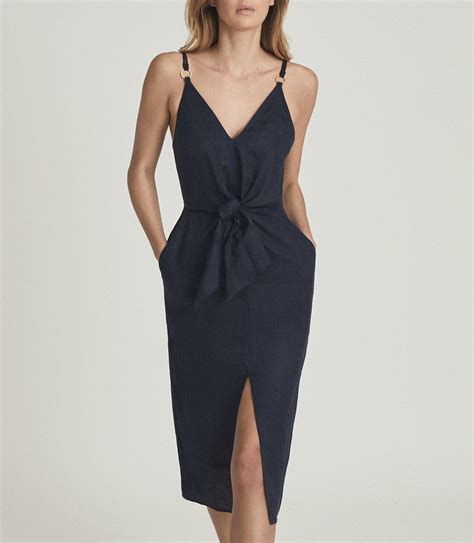 Reiss Navy Kay Tie Detail Linen Midi Dress Informacionpublica Svet Gob Gt