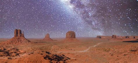 Amazing Starry Night Over Monument Valley, USA. Aerial Panoramic View ...