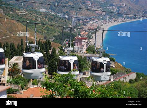 Cable Car To Mazzaro Beach Taormina Messina Province Sicily Italy