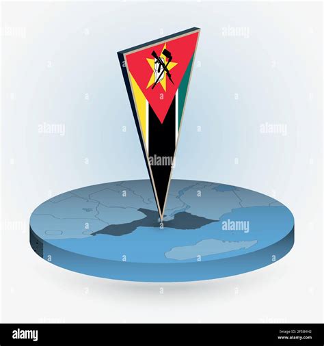 Mozambique Map In Round Isometric Style With Triangular D Flag Of