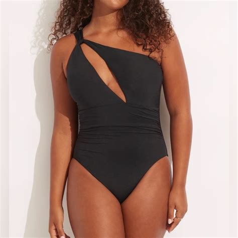 Seafolly Swim Seafolly One Shoulder Cutout One Piece Swimsuit Black