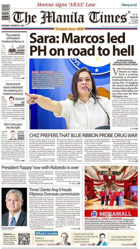 The Manila Times Front Page | October 19, 2024 | The Manila Times