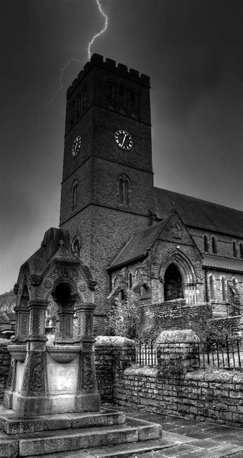 Church In Wales Struck By Lightning Hdr Creme