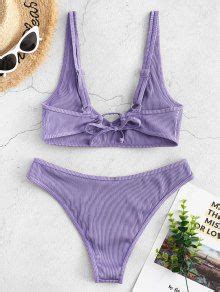 54 OFF 2022 ZAFUL Textured Ribbed Bikini Swimsuit In MAUVE ZAFUL