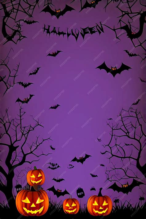 Halloween poster with pumpkins and bats on the purple background | Premium AI-generated image