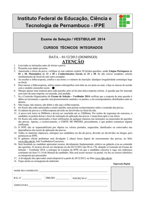 Vestibular IFPE 2014 Prova Do Integrado PDF