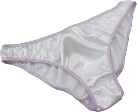 FDL Satin Bikinis White Shimmering Satin With Lilac Trim Plain And Simple Bikini Briefs Panties