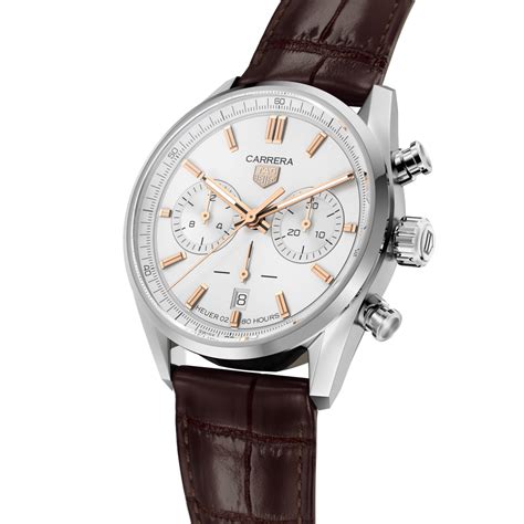 Tag Heuer Carrera Chronograph H White Dial Brown Strap Mm