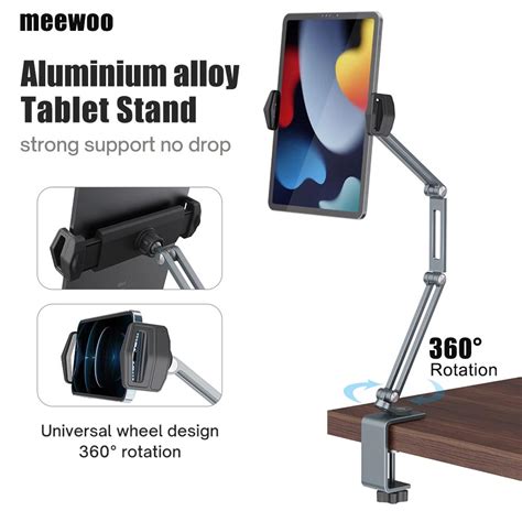 Meewoo Tablet Stand Holder 360 Rotating Long Arm Adjustable Aluminum