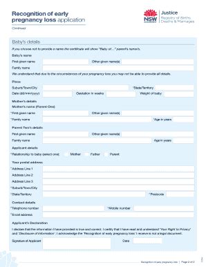 Fillable Online Bdm Nsw Gov Recognition Of Early Pregnancy Loss