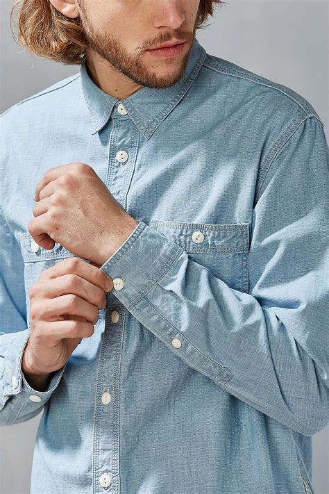 CPO Crosshatch Chambray Button Down Shirt Shirts Mens Tops Mens Shirts