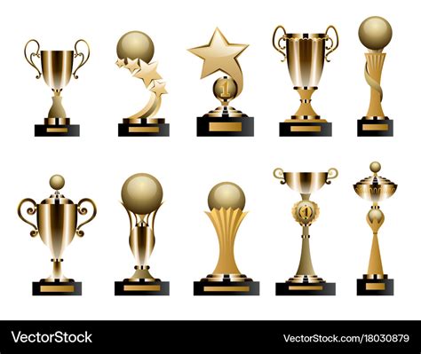 Beautiful Golden Trophy Cups And Awards Of Vector Image