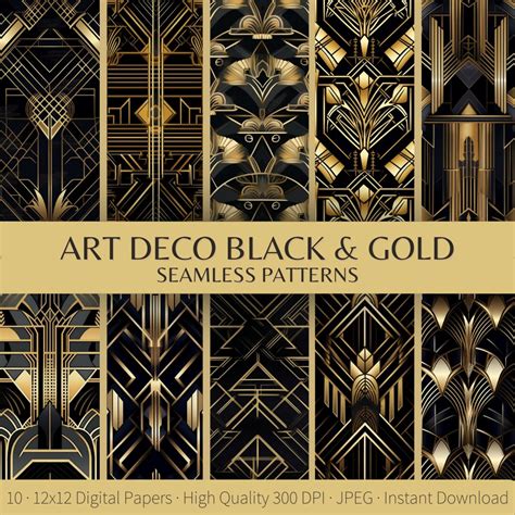 Seamless Art Deco Digital Paper Black Gold Art Deco Pattern Gatsby