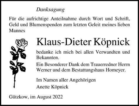 Traueranzeigen von Klaus Dieter Köpnick trauer anzeigen de