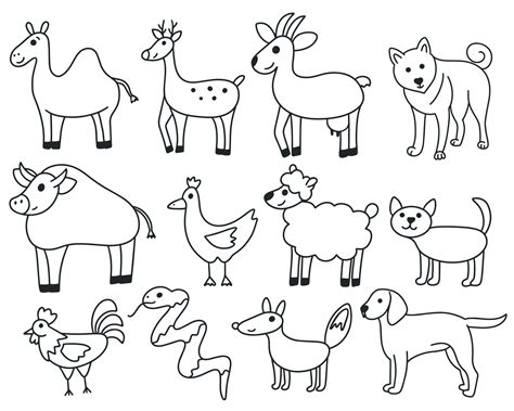 Doodle simple animals set 10106858 Vector Art at Vecteezy