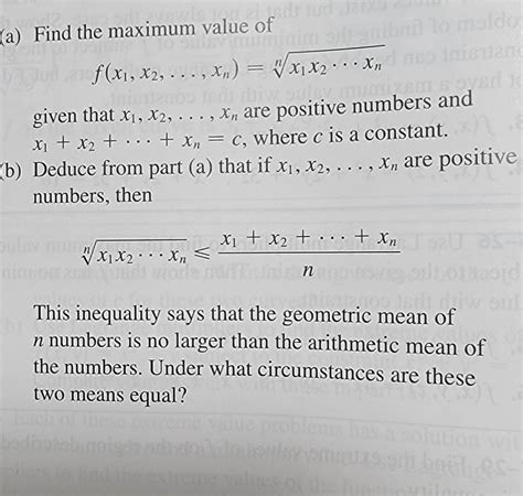 Solved A Find The Maximum Value Of F X1 X2 Xn Nx1x2xn Chegg