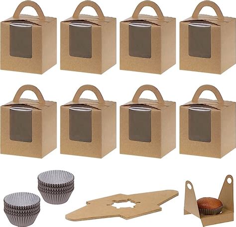 Coolty 50 Stück Cupcake Boxen 1 Löcher Karton Verpackung Boxen Bäckerei