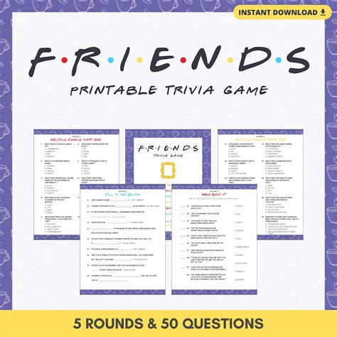 FRIENDS TRIVIA Printable Game 5 Rounds & 50 Questions Perfect for Game ...