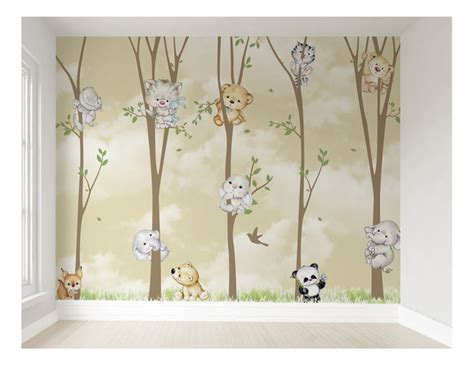 Papel de Parede infantil safári animais quarto de bebê VR52