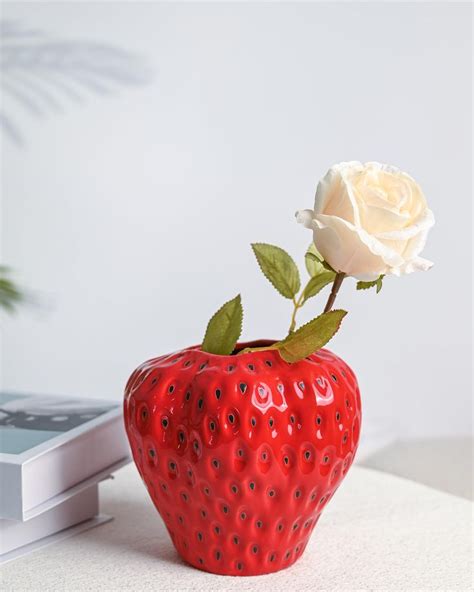 Dn Deconation Red Strawberry Vase Strawberry Ceramic Flower Vase For