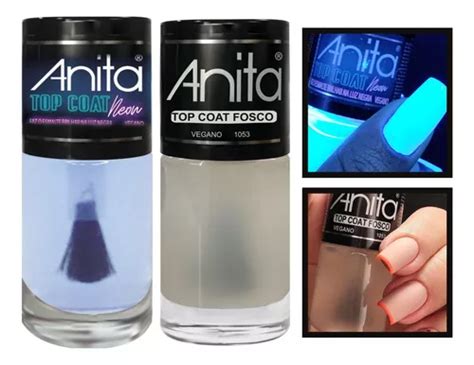 Kit Esmalte Anita Top Coat Neon Luz Negra Top Coat Fosco MercadoLivre