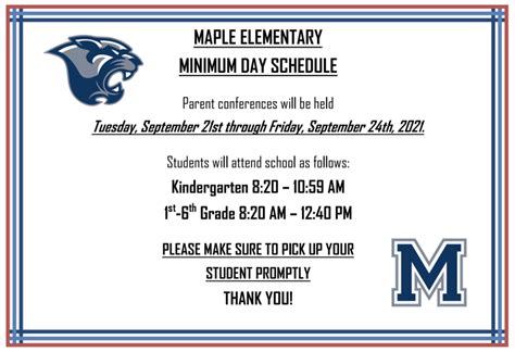 Minimum Day Schedule | Maple School of Innovation