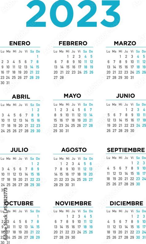 Calendario Espa Ol Semana Comienza El Lunes Stock Vector Lilo