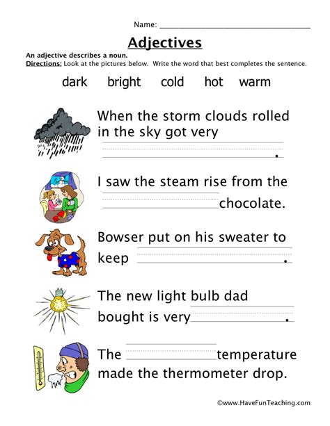 Adjectives Printable Worksheets - Adjectiveworksheets.net