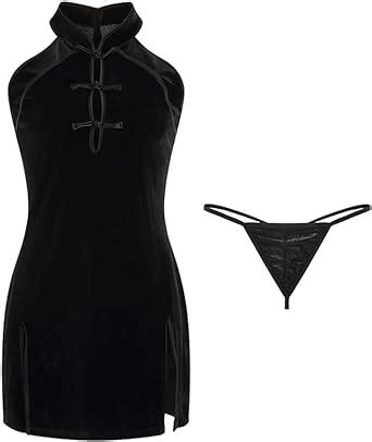 Temptshow Sexy Women Cheongsam Nightdress Cosplay Anime Lingerie Pyjamas Black One Size Amazon