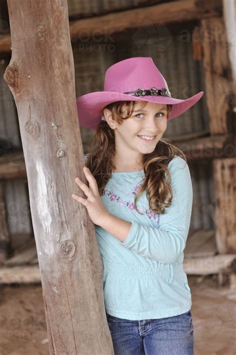 Image Of Tween Girl In A Pink Cowgirl Hat Austockphoto