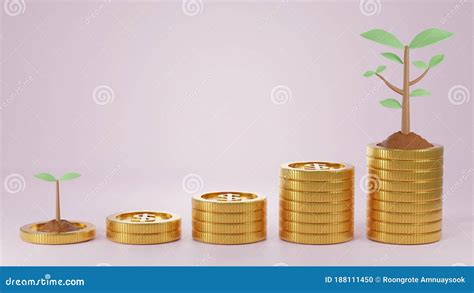 3d Render Money Tree Bank Growth Concepts Money Coin Stack Growing