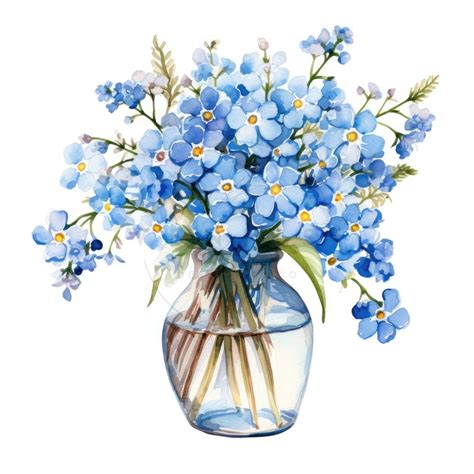 12 Forget Me Not Flowers In Vase Clipart Bundle Watercolor Forget Me