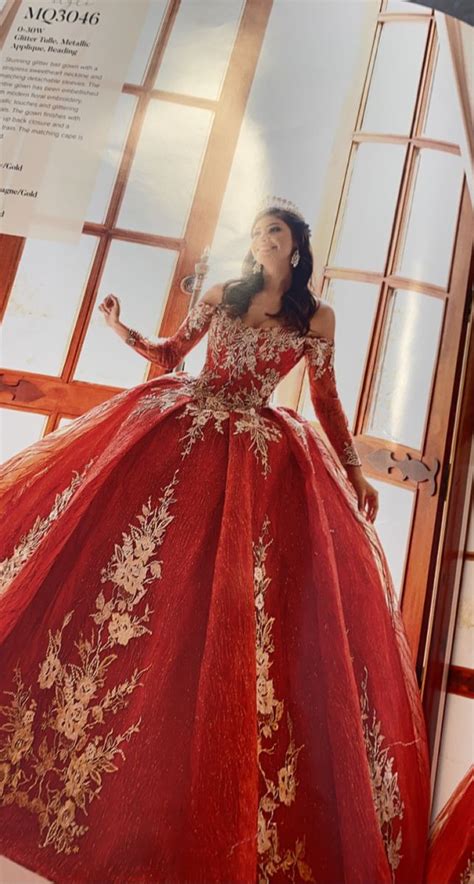 Red And Gold Dress ️💛 Red Quinceanera Dresses Quinceanera Themes Dresses Long Sleeve