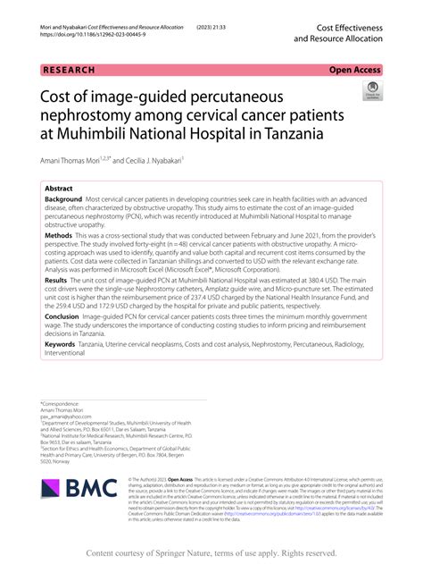 Pdf Cost Of Image Guided Percutaneous Nephrostomy Among Cervical