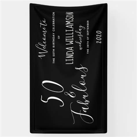 Chic 50 Fabulous Black White 50th Birthday Banner Zazzle