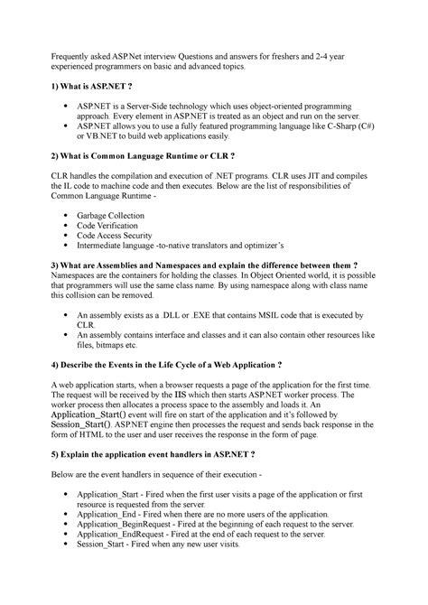 Interview Questions On Asp Net For Freshers With Answer
