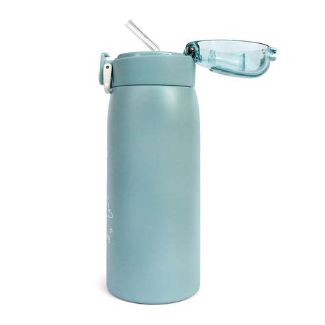 Garrafa Térmica Com Canudo 350ml Com Botão e Trava Animais Verde Jacaré