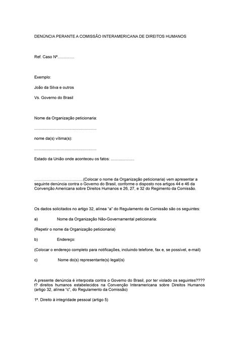 Denúncia Perante A Comissão Interamericana De Direitos Humanos