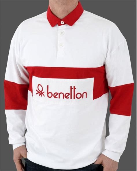 Benetton Rugby Shirt White Red 80s Casual Classics